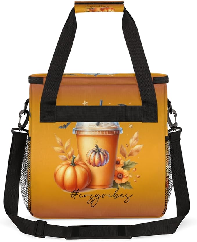 Halloween Drink Pumpkin Blossom Coffee Maker Carring Bag Travel Carrying Storage Tote Bag Compatible with Keurig K-Mini or K-Mini Plus Portable Single Serve Coffee Brewer Case with Pockets