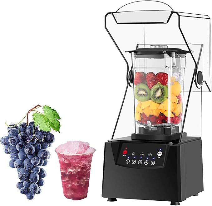 Portable Smoothie Blender 2 Liter Vertical Blender with Soundproof Lid 5 Speed Smart Touch Control Suitable for Commercial Teahouse and Home Use