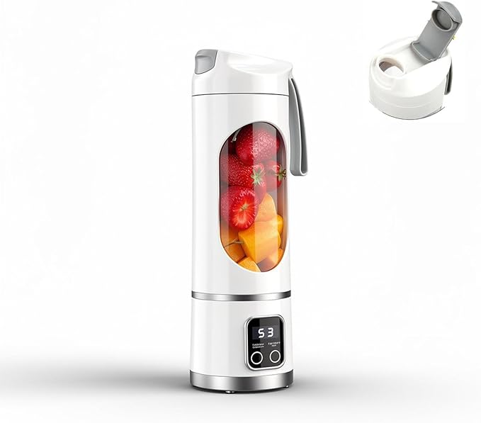 Portable Blender/juicer 12-Blade Cordless Smoothie Maker 15.2oz with Ice Crush Power USB-C Rechargeable Leakproof BPA-Free Self-Cleaning for Shakes Protein Juices Frozen Fruit (White 7.4V)