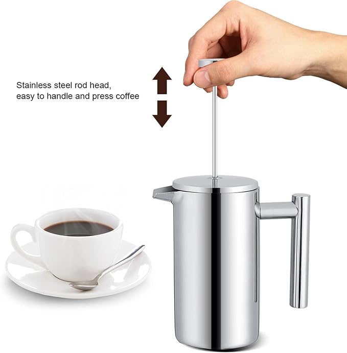 Yosoo 350ML Stainless Steel French Press Coffee Maker Double Wall Insulated Tea Pot with Precision Filter for Home Office Coffee House