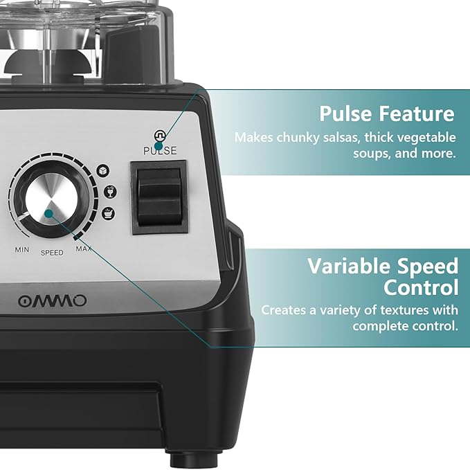 OMMO Blender 1800W Professional High Speed Countertop Blender with Stainless Steel Blades 60oz BPA Free Jar for Shakes and Smoothies Ice and Fruits Dishwasher Safe