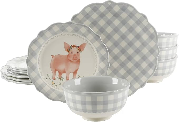 12-Piece Ceramic Dinnerware Set Service for Four Gray Tone Everyday Use
