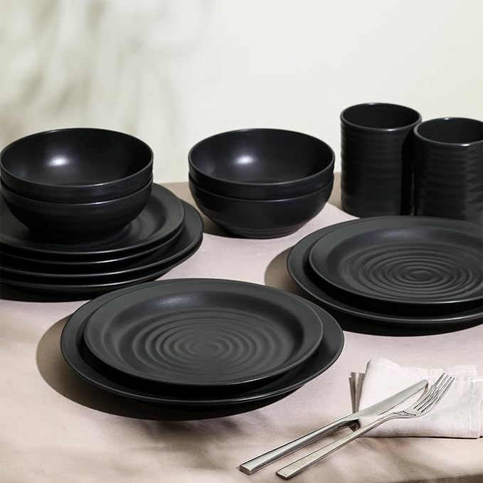 Stone Lain Orbit 12-Piece Dinnerware Set Stoneware Charcoal