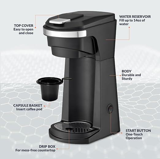 Newhouse Single Serve Coffee Maker compatible with K-cups Water Reservoir Versatile Ground Coffee &amp K-Cup Compatibility Adjustable Tray for Travel Mugs