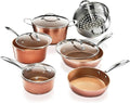 Gotham Steel Hammered 15 Pc Ceramic Cookware Set Induction Pots and Pans Set Non Stick with Cooking Utensils &amp Steamer Non Toxic Ceramic &amp Titanium Coating PFOA PFOS Free Oven &amp Dishwas
