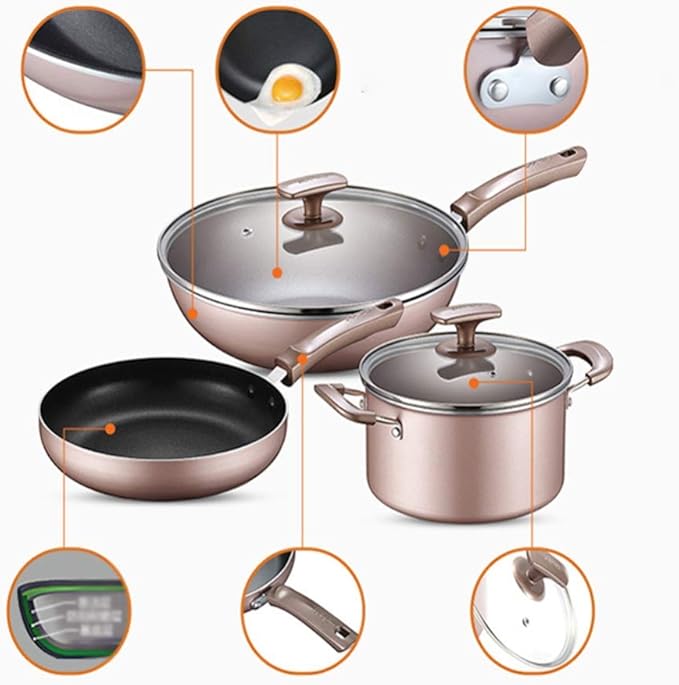 Aluminium Non-Stick Cookware - 3 Piece Saucepan Setwith Tempered Glass Cover Comfortable HandleSuitable for A Variety of Heat Sources Including Cookers Non Stick Pan