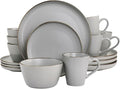 16 Piece Stoneware Dinnerware Set with Gold Rim – Matte Black White &amp Slate Plates Bowls and Mugs – Microwave &amp Dishwasher Safe Tableware Set for 4 (Matte Slate)