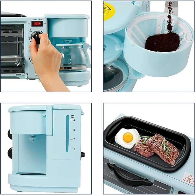 Multifunctional Breakfast Machine Coffee Machine Non-Stick Frying Pan 4-Slice Oven Suitable for Apartment Kitchenette