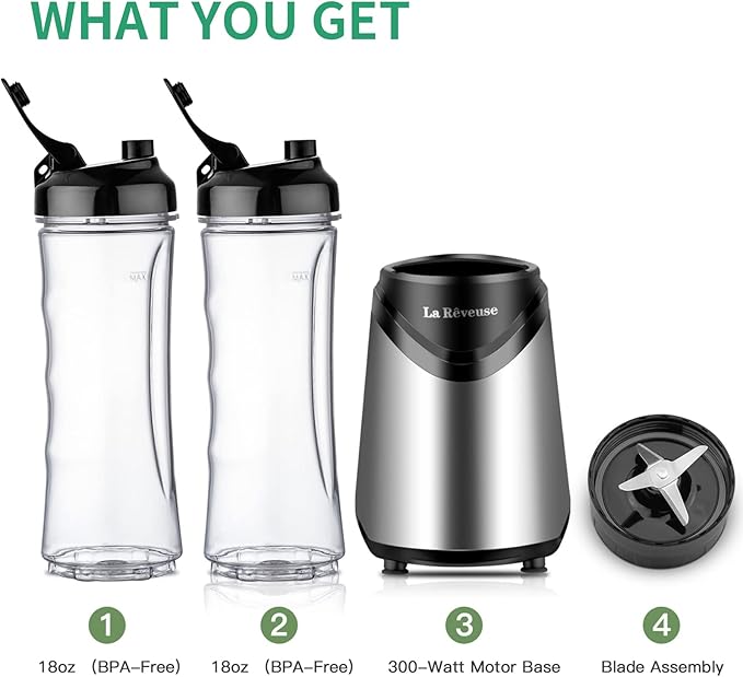 La Reveuse 250W Personal Size Blender (Sky Blue) + La Reveuse 300W Single Serve Blender (Silver)