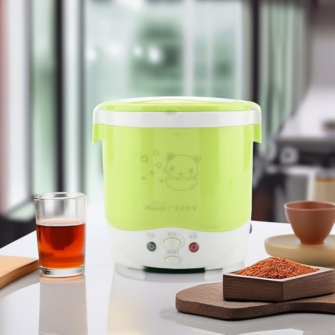 Fdit Rice Cooker 12V 100W 1L Electric Portable Multifunctional Green Food Grade PP Material for Car and Home