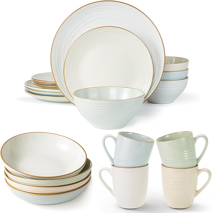 Famiware Jupiter 12-Piece Dinnerware Sets 4-Piece Pasta Bowls 4-Piece 14 oz Mug Set 20-Piece Stoneware Dinnerware Sets Multi-color