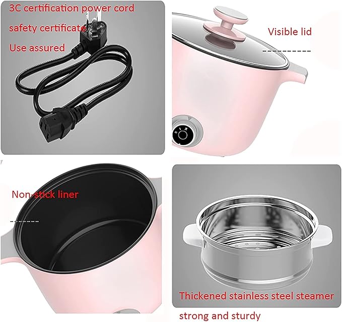 Household Electric Rice Cooker Household Multifunctional Mini Rice Cooker/Frying Pan/Wok/Soup Pot Ceramic Non-Stick Pot For 1-2 People(Style 3)