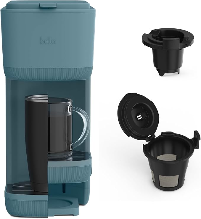BELLA Single Serve Coffee Maker K Cup &amp Coffee Ground Compatible with Removable Adjustable Drip Tray Auto Shutoff &amp Reusable Dishwasher Safe Accessories Brews 6oz to 14oz 1000 Watt Surf