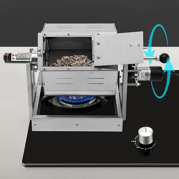 Coffee Bean RoasterStainless Steel Coffee Bean BakerGas Burner Drum Type Roasting Machine With 5-59rpm Adjustable Speed And 300-1200 G/0.66-2.65 Lb For Home And Commercial Use (Silver)