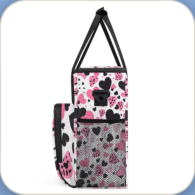 Heart Coffee Maker Carrying Bag Pink Black Portable Travel Storage Tote Bag Compatible with K-Mini or K-Mini Plus Single Serve Coffee Brewer Carrying Case with Multiple Pockets &amp Shoulder Strap