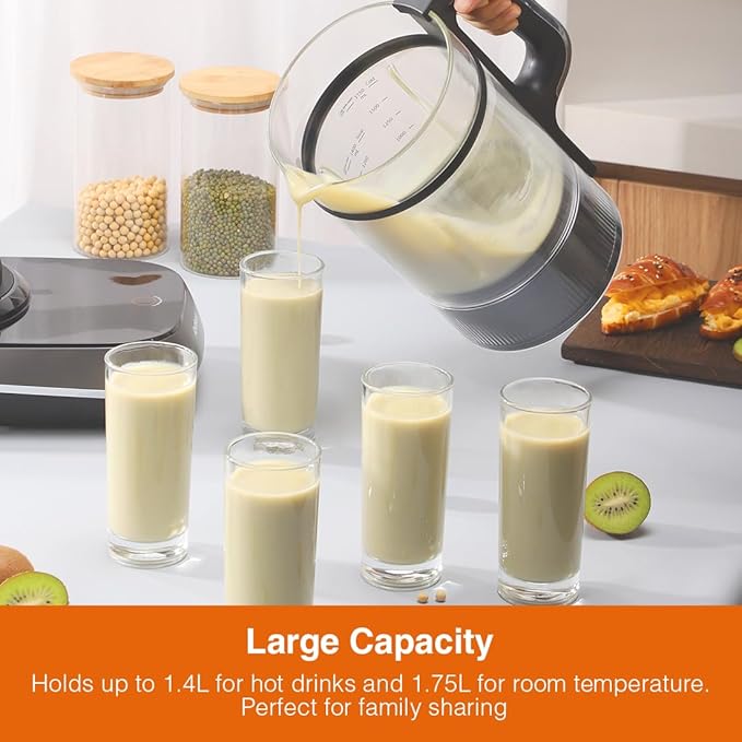Joydeem Soymilk Maker Machine Heated Blender with Grind Cup Low Noise Variable Frequency Brushless Motor 1.75L Capacity Black JD-B1Pro