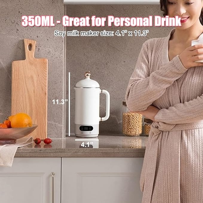 WOOLALA 110V Soy Milk Maker Machine with Screen 350ML Personal Health Stew Cup Powerful Blender &amp Automatic Brewing for Smooth Vegan Nut Milk Maker12 Hours Appointment