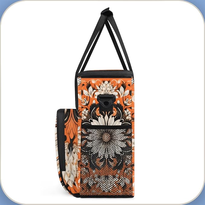 Orange Mandala Coffee Maker Carrying Bag Retro Mandala Travel Storage Bag Compatible with K-Mini or K-Mini Plus Single Serve Coffee Brewer Carrying Case with Multiple Pockets &amp Shoulder Strap