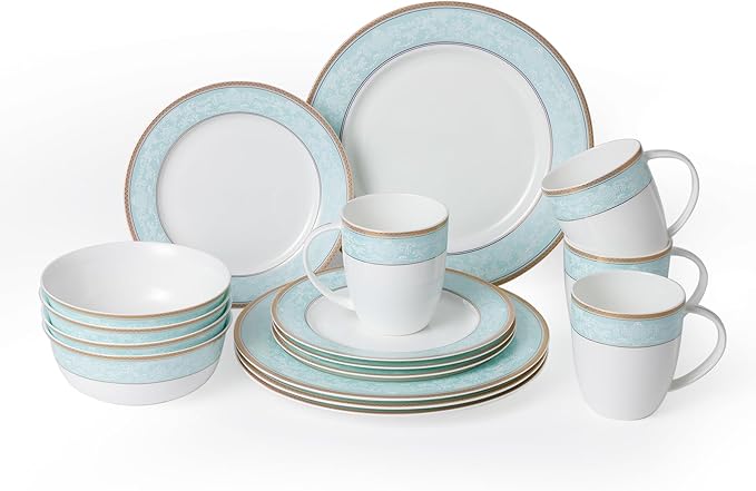 Fine Bone China Dinnerware Set16 Pcs Classic Relief Pattern Gilt Edged High Grade Porcelain Tableware Sets For 4 People with Gift Box Packaging