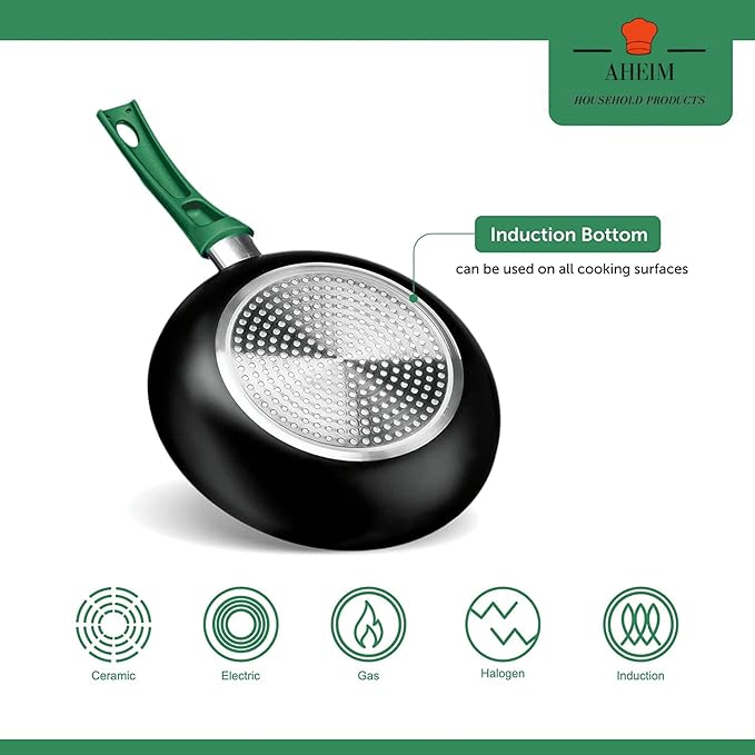 Pots and Pans Set Aluminum Nonstick Cookware Set Fry Pans Casserole with Lid Sauce Pan and Utensils 11 Piece Cooking Set (Green)