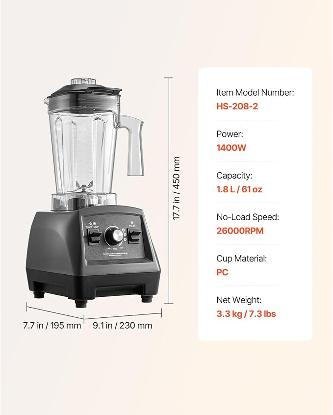Happybuy 1400W Smoothie Blender - Your Kitchen's Ultimate Powerhouse! This professional - level blender packing a 1400W punch can quickly blend smoothies milkshakes and juices.