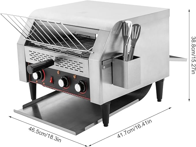 450 Slices/H Commercial Electric Conveyor Toaster w/ 7 Speed Adjustable Countertop Stainless Steel Bread Toaster for Bagel Burgers bun Baked Food Sandwich 2400W Heavy Duty Restaurant Toaster