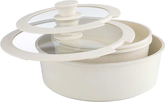 8-Piece Pots and Pans Set - Nonstick Cookware Set with Detachable Handle Lids Spatula and Steam Pan - Kitchen Essentials by Home-Complete (Cream)
