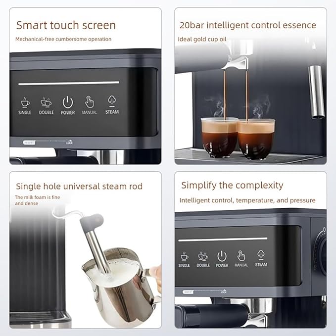 Espresso Coffee Machine Semi-Automatic Coffee Maker Machine Professional Espresso Maker with LED Touch Screen Touch Control Removable Water Tank for Home