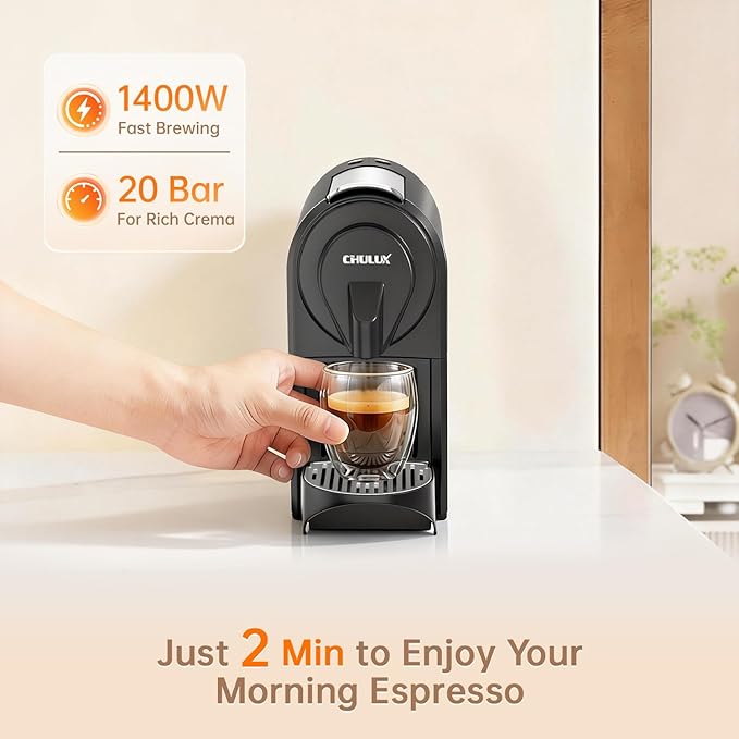 CHULUX Upgrade Bafè-Pro Espresso Machine for Nes Original Pods 20Bar Rapid Extraction Home Espresso Coffee Maker for Espresso &amp Lungo Black