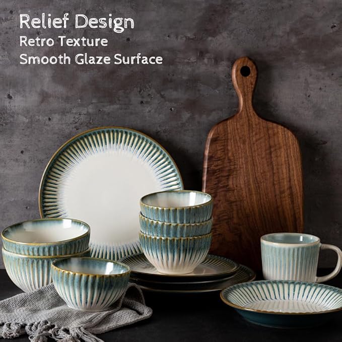 Stoneware Dinnerware Set of 4 4 Pieces Ceramic Dinner Plates Bowl Mug for Kitchen – Unique Gift Idea Scratch Resistant Dishes Dishwasher &amp Microwave Safe (Gold Coast)
