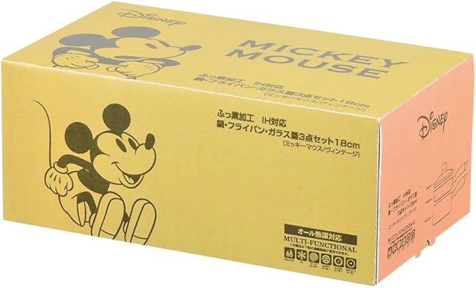 Pearl Metal WD-9067 3-Piece Set Pot Frying Pan Glass Lid 7.1 inches (18 cm) Induction Compatible Fluorine Treatment Mickey Mouse/Vintage Disney