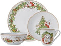 Fitz and Floyd St. Nicholas Gold Banded Holiday 16 Piece Dinnerware Set Service for 4