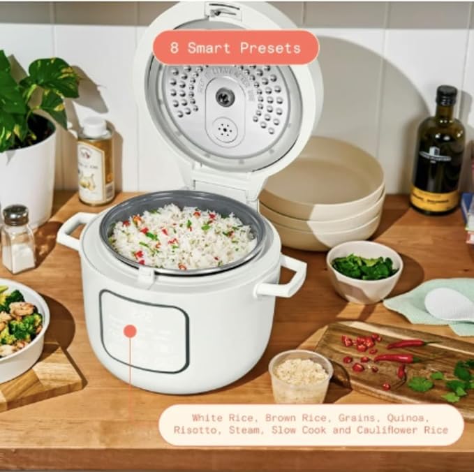 14-Cup Rice &amp Grain Cooker Touch-Activated Display 8 Presets Ceramic Nonstick Coating Steamer &amp Egg Tray Automatic Keep Warm Programmable 24 Hours White