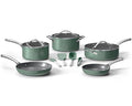 Bakken 12-Piece Aluminum Cookware Set with Ceramic Nonstick Coating PTFE &amp PFAS Free All Stovetop Safe Up To 500°F Pots and Pans Set with Lids Silicone Utensils Included Dishwasher Safe Gree
