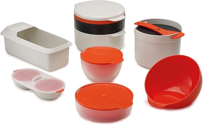 Joseph Joseph M-Cuisine Microwave 4-Piece Stackable Cooking Set 2 liter cooking pot steamer griddle and lid Orange/Beige