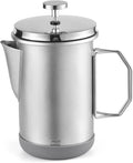 French Press Coffee Maker 33oz Stainless Steel French Press Coffee Tea Maker Insulated Large Capacity Tea Presses with Foldable Handle for Home Kitchen Caming Loose Tea (Silver)