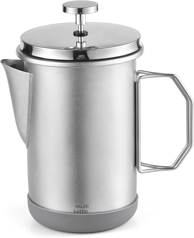 French Press Coffee Maker 33oz Stainless Steel French Press Coffee Tea Maker Insulated Large Capacity Tea Presses with Foldable Handle for Home Kitchen Caming Loose Tea (Silver)