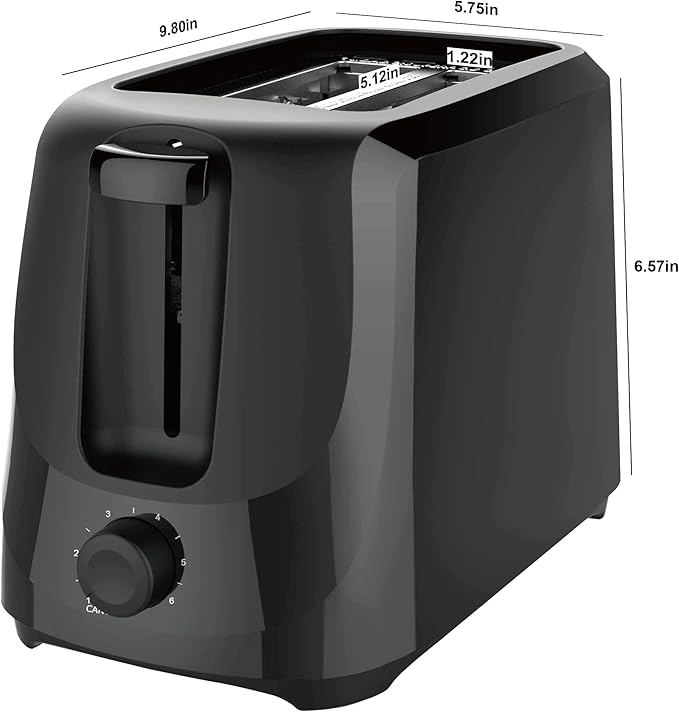 GYCO 2-Slice Toaster Black with 6 Shade Settings and Removable Crumb Tray - Size 9.8L X 5.75W X 6.5H(inch) Fit Bread Slices Up To 4x 4 Auto-centering Guides 1-6 Shading Control &amp Cancel Functio