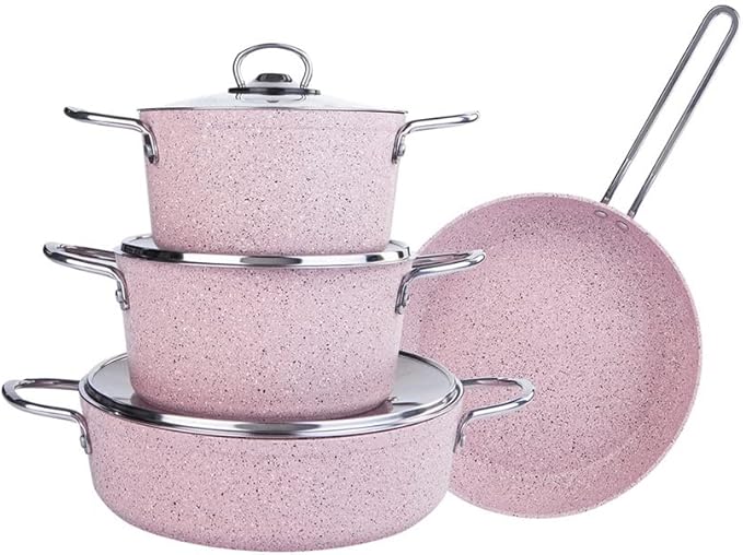 Cookware Set 7 Piece Stainless Steel Nonstick Granite Gas Soup Pot Pan Frying Pan Kitchenware