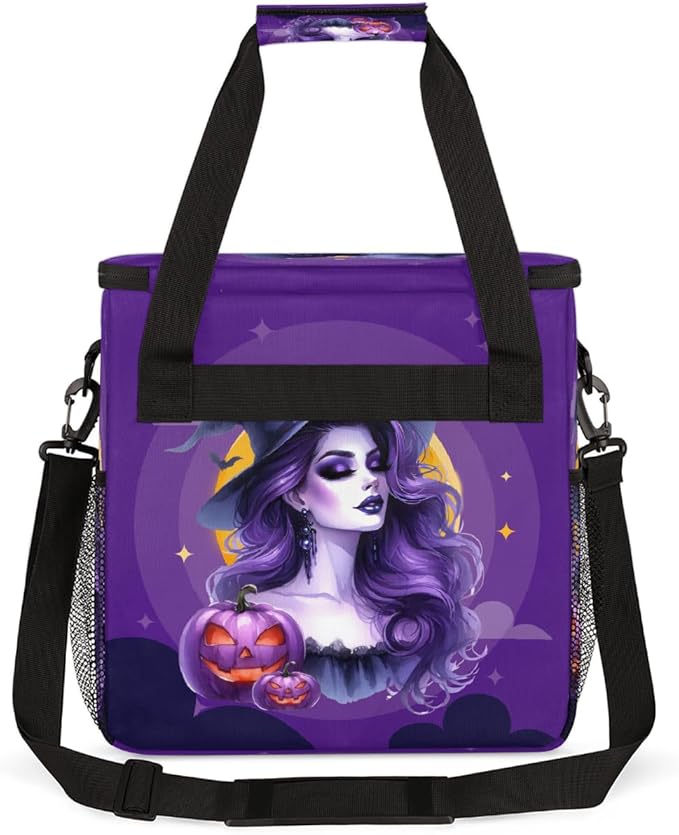 Halloween Witch Pumpkin Moon Coffee Maker Carring Bag Travel Carrying Storage Tote Bag Compatible with Keurig K-Mini or K-Mini Plus Portable Single Serve Coffee Brewer Case with Pockets