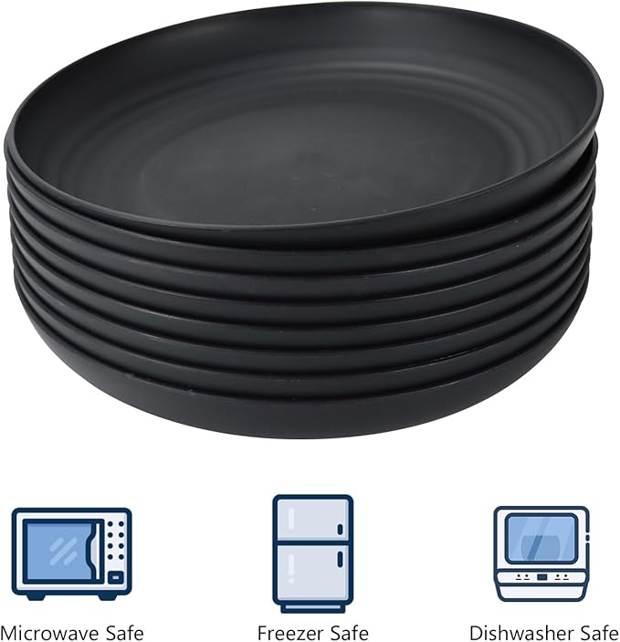 Homienly Wheat Straw Dinnerware Set of 24 Service for 8 Plates and Bowls Sets Unbreakable Drinking Cup Reusable Lightweight Dinnerware Set for Kitchen (Black)