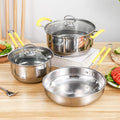 Pots and Pans Sets Pots and Pans3 Piece Non Stick Cookware SetsStainless Steel Induction Cooking Pans Set (24Cm-Frying Pan 22Cm-Saucepan 18Cm-Milk Pan) (Yellow Variety Pack)