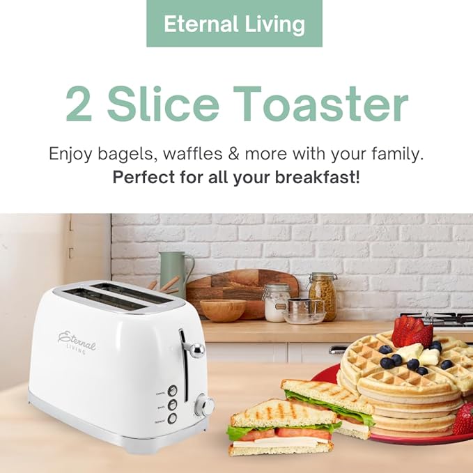 Vintage Stainless Steel Toaster - 2 Slice Wide Slot 6 Shade Settings - Bagel Waffle &amp Bread - Cancel &amp Defrost