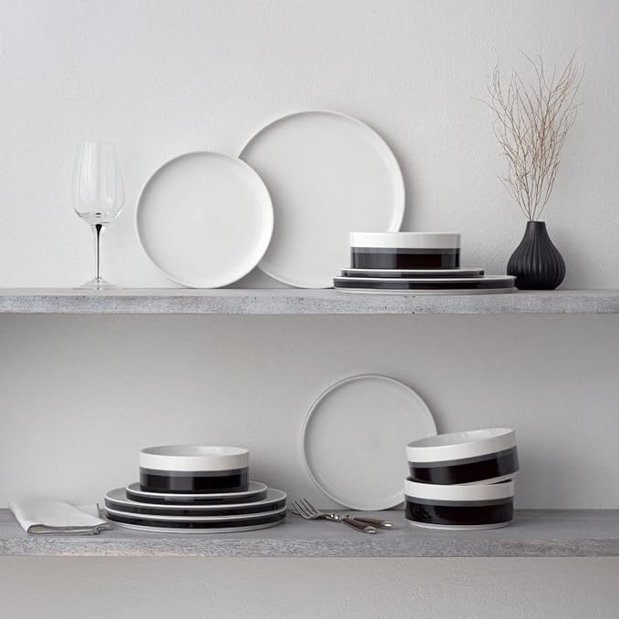 Noritake ColorStax Stripe Black 12-Piece Dinnerware Set Service for 4