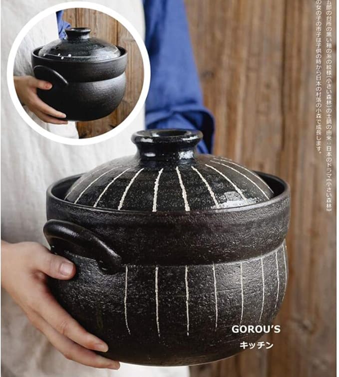 Earthenware Clay Rice PotJapanese Stone Rice CookerStove Stew PotHot PotCeramic Casserole with LidHeat Resistant Stock Pot for Steam Simmering F 2l (A 2L)