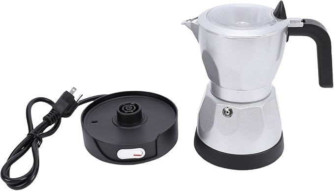 Focket Electric Turkish Coffee Maker 3 Cup Fast Brewing with Anti Scald Handle Octagonal Electric Mocha Pot for Home Office Travel (Silver)