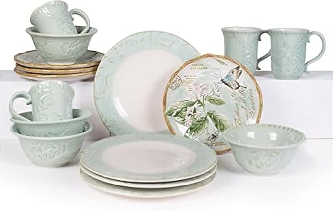 Fitz &amp Floyd Fitz and Floyd Toulouse Green 16 Piece Dinnerware Set Service For 4 Green