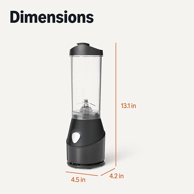 Amazon Basics Portable Blender for Smoothies and Shakes with 250W Power15 Oz BPA Free Travel Cup and Lid Black
