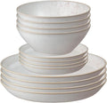 Denby Kiln Coral 12 Piece Dinner Set For 4 - Pink Dishwasher Safe Ceramic Tableware Set - Dinner Plates Side Plates Cereal Bowls - Durable Stoneware - Versatile Tableware for Family Dining