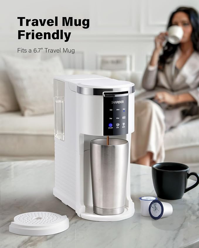 SHARDOR 3 in 1 K Cup Coffee Maker Single Serve Coffee Maker for K Cup Pods &amp Ground Coffee &amp Teas 6 to 14oz Brew Sizes 40oz Detachable Water Reservoir Compact Design White
